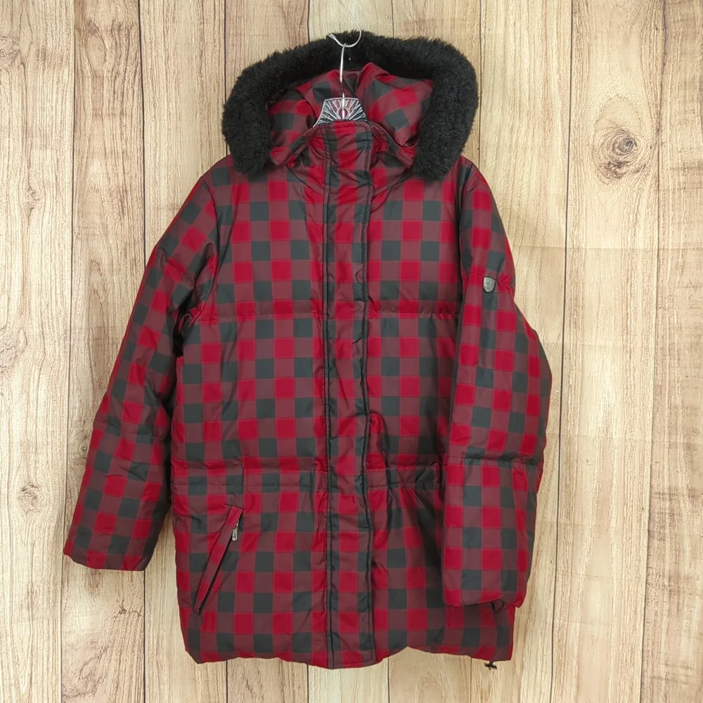 Lauren Ralph Lauren Buffalo Plaid Down Jacket Drawstring Waist Hood Faux… - Picture 1 of 17